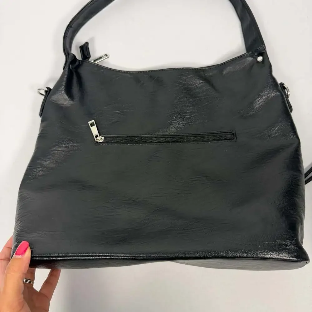 Sam & Hadley Black Hobo Shoulder Bag with Quilted Bottom Detail